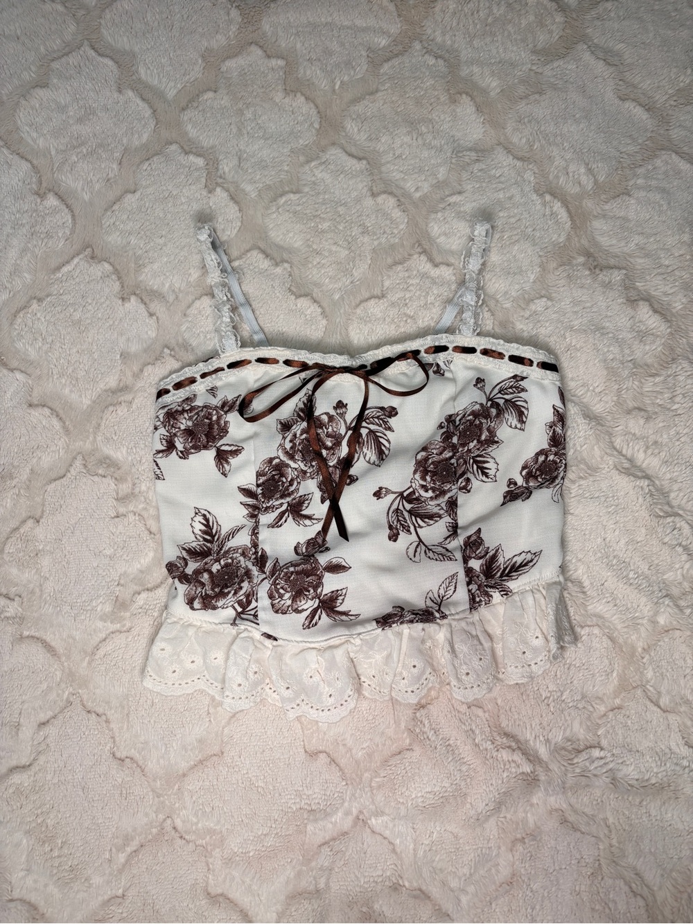 Floral Lace-Trim Cami Top
